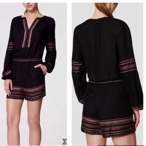 LOFT Black Embroidered Long Sleeve Boho Romper